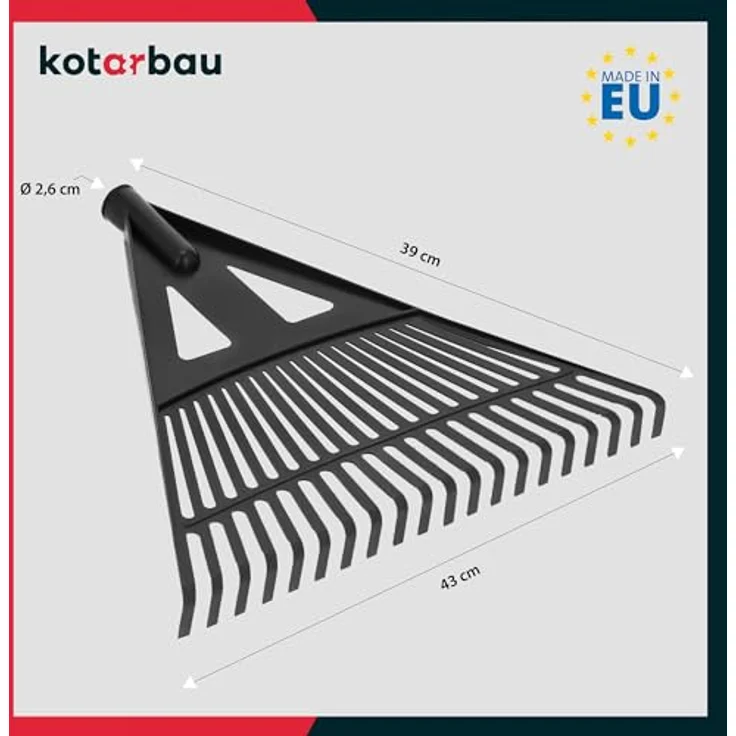 KOTARBAU® Laubrechen 43 cm, Kunststoff ohne Stiel, schwarz, für Laub, Moos & Heckenschnitt – Bild 3