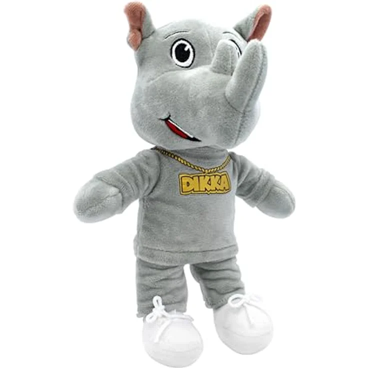 BEMIRO Tierkuscheltier Dikka Kuscheltier Nashorn - ca. 26 cm, kuschelig weich, gestickte Augen, mit Kette im den Hals, bekannt aus dem Fernsehen – Bild 1