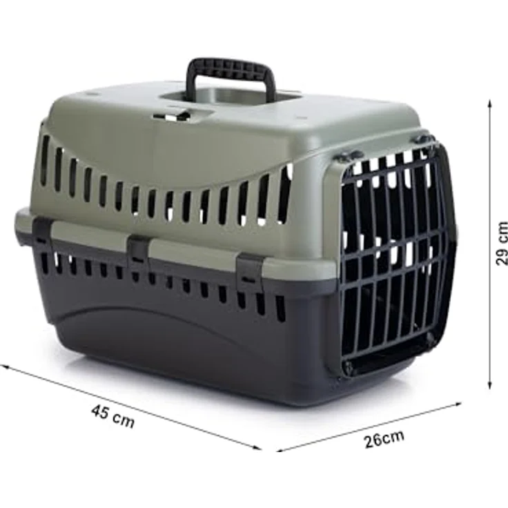 Beeztees Tiertransportbox Gipsy Eco für Katzen grau-schwarz, recycelter Kunststoff, belüftete Seiten – Bild 2