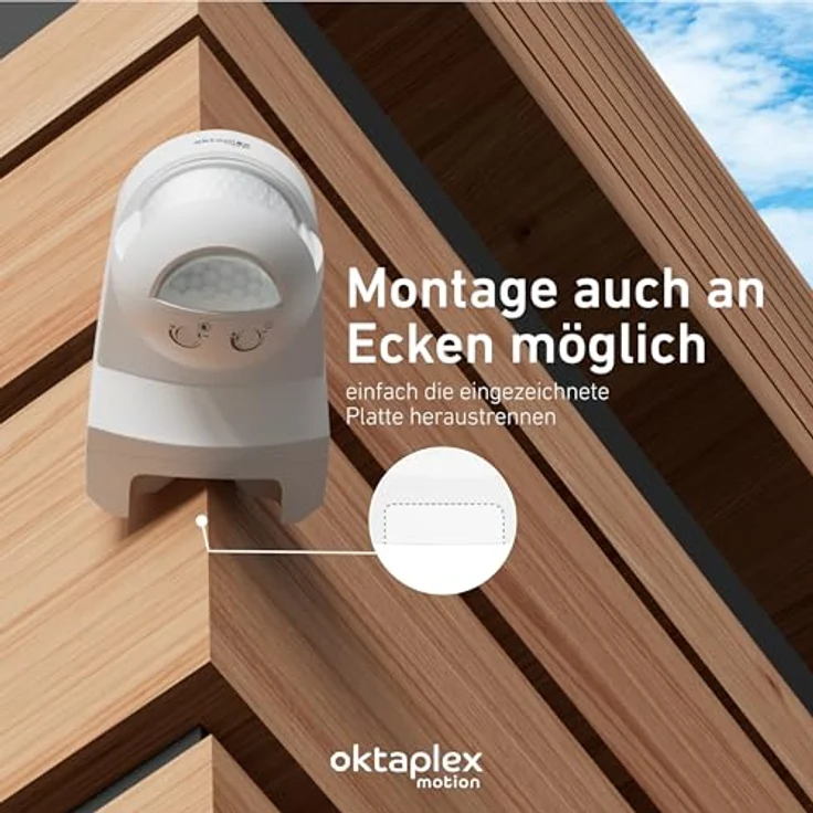 Oktaplex motion Lea Bewegungsmelder Außen, IP54, Infrarot Sensor 180°, Reichweite 12 m, Wand-/Deckenmontage, 230V, LED geeignet, weiß – Bild 5