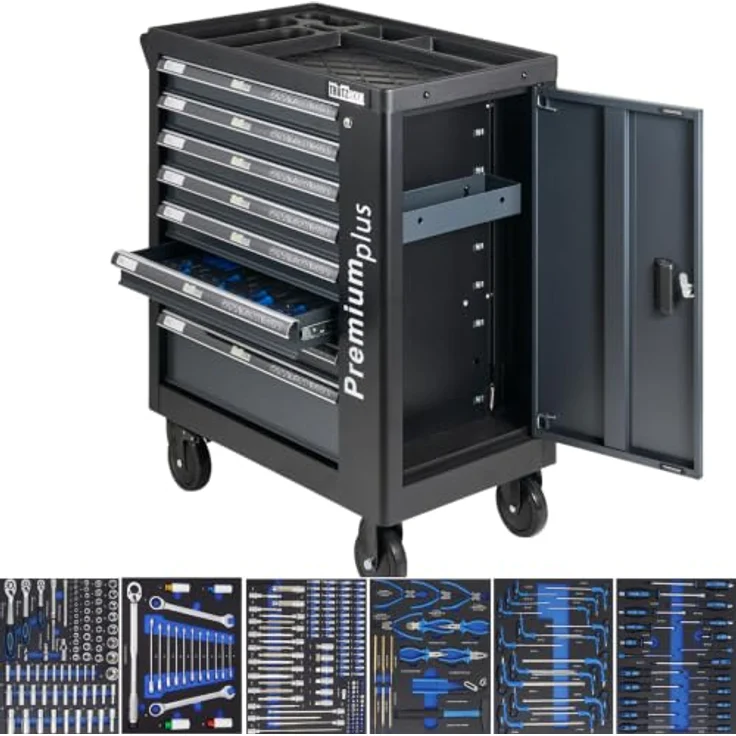 TRUTZHOLM Werkstattwagen Premium XXL, 254-tlg. CRV Werkzeugset auf Rollen, abschließbar, 8 Schubladen, schwarz-anthrazit, 840mm Breite – Bild 1