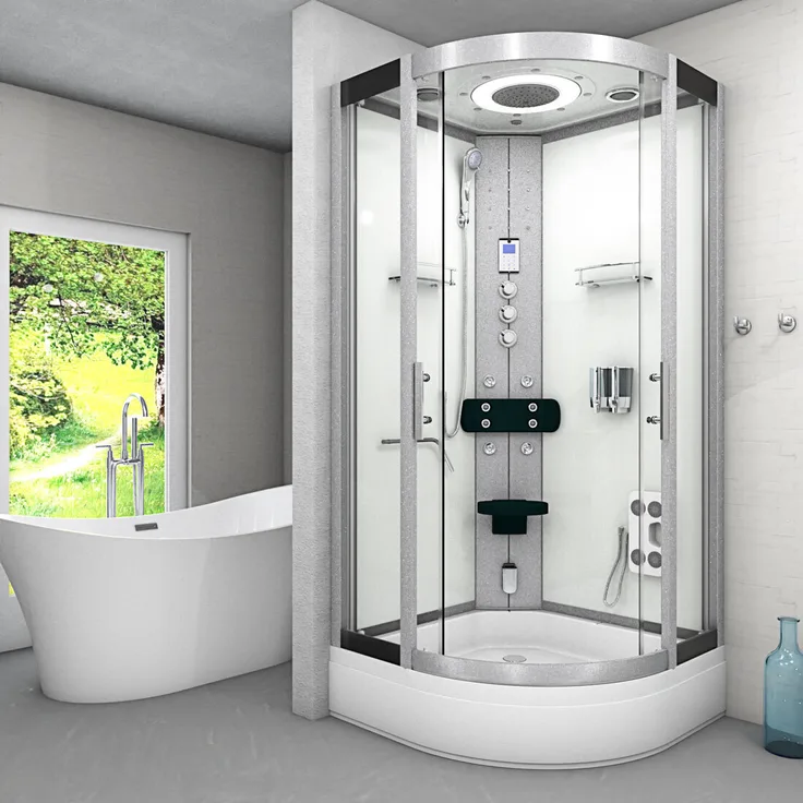 SeniorBad AcquaVapore D58-60T3-EC Dampfdusche, 100x100 cm, Weiß, mit Dampfgenerator, Aromatherapie und LED-Beleuchtung