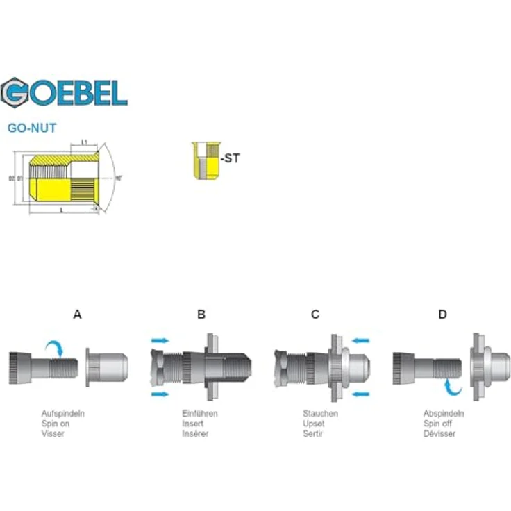 GOEBEL® GO-NUT Blindnietmuttern M4, 250 Stück, Verzinkter Stahl, Senkkopf, Rundschaft, Offenes Schaftende, Ø 5,9 x L 12 mm – Bild 2