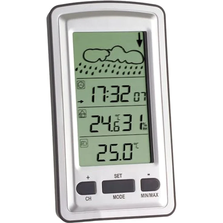 TFA Axis, Wetterstation, Funk mit Sender, silber, Innentemperatur- und Luftfeuchtigkeitsanzeige, Wettervorhersage, Alarmfunktion – Bild 1