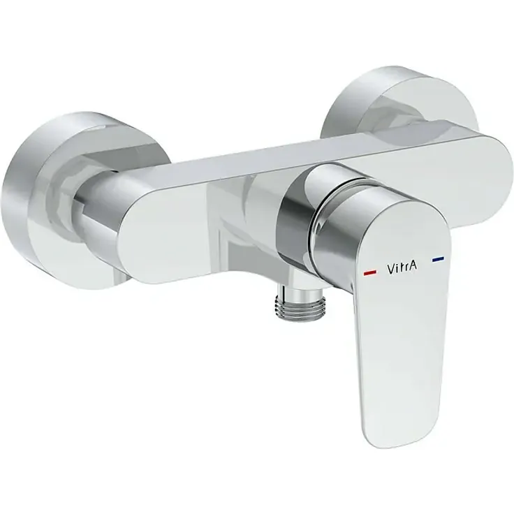 VitrA Flow Soft Brausearmatur, Duschinstallation mit 12,7 cm Ausladung, glänzendes Chrom, stufenlose Temperaturbegrenzung und Rückflussverhinderer