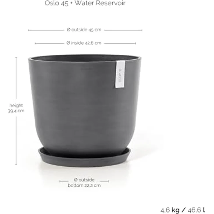 Ecopots Decolines 45 cm Ø graue Kunststoff-Blumentöpfe für den Außenbereich, wetterfest | Balkon- und Terrassentöpfe, Pflanzgefäße | Recyceltes Material, designed für 10 Jahre – Bild 4