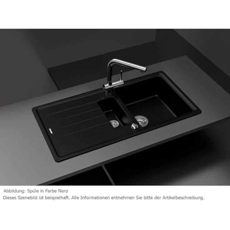 Schock Superb D-150 A Nero - Granitspüle in Schwarz, 100 x 50 cm, reversibles Becken, 2 Hahnlöcher – Bild 2