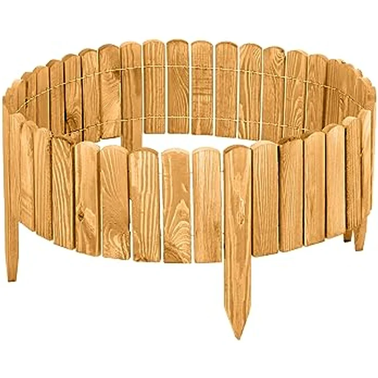 Garronda Beeteinfassung Holz Rollzaun Gartenzaun imprägniert Flexibler Rollborder Rasenkante Palisade Umzäunung für Garten Länge: 200 cm GD-0046 (Hellbraun, Höhe: 10 cm) – Bild 2