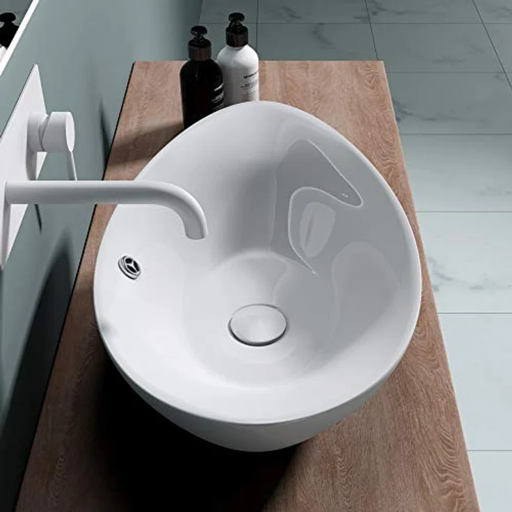 doporro Waschbecken Oval Bad 59x38x19cm Brüssel 818 | Lotuseffekt durch Nanoversiegelung | Aufsatzwaschbecken aus Keramik in weiß – Bild 3