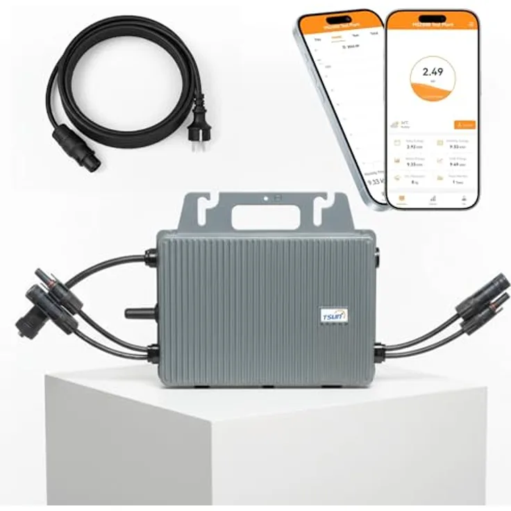 SUNNIVA TSUN Mikro-Wechselrichter 800 W TSOL-MS800, wetterfest IP67, Plug-&-Play Installation, 2 MPPT, Bluetooth & WiFi, inkl. 5 m Anschlusskabel