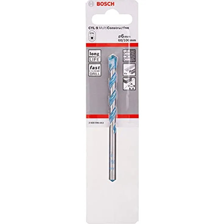 Bosch CYL-9 MultiConstruction-Bohrer 6mm, präzises Bohren in allen Materialien mit Zentrierspitze und Dura-Design