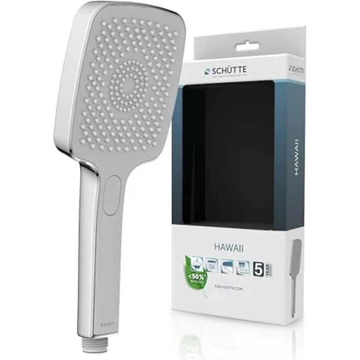 Schütte Handbrause HAWAII, 3-fach verstellbar mit Antikalknoppen, wassersparend, rund, für Duschinstallation
