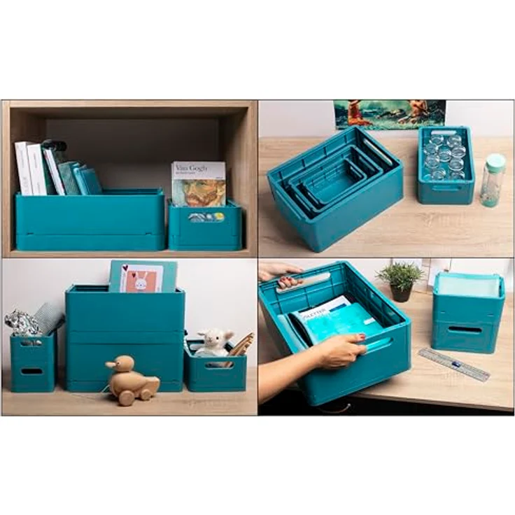 Exacompta Smartcase Faltbare Aufbewahrungsboxen, 4 Stück, stapelbar, 18,8x13,8x9,5cm, blau, umweltfreundlich – Bild 4