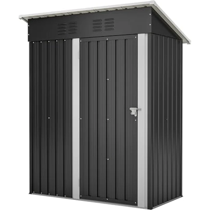 Thanaddo Geräteschuppen Gerätehaus 152 x 84 x 182 cm, 1,5m³ Stauraum wetterfest Gartenschuppen aus Metall, Anthrazit - Pultdach, Belüftungslöcher, Abschließbare Tür – Bild 1