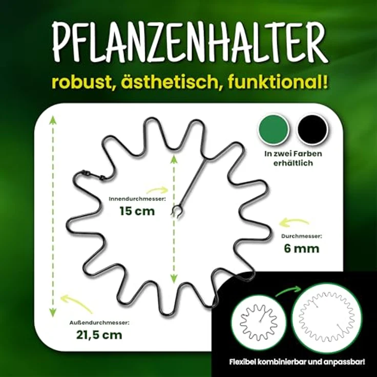 ARPON Staudenhalter rund, 20 Stück – Einstellbare Blumenstütze Ø 21,5 cm – Witterungsbeständig in Schwarz, ideal für Hortensien, Rosen und Sträucher – Bild 3
