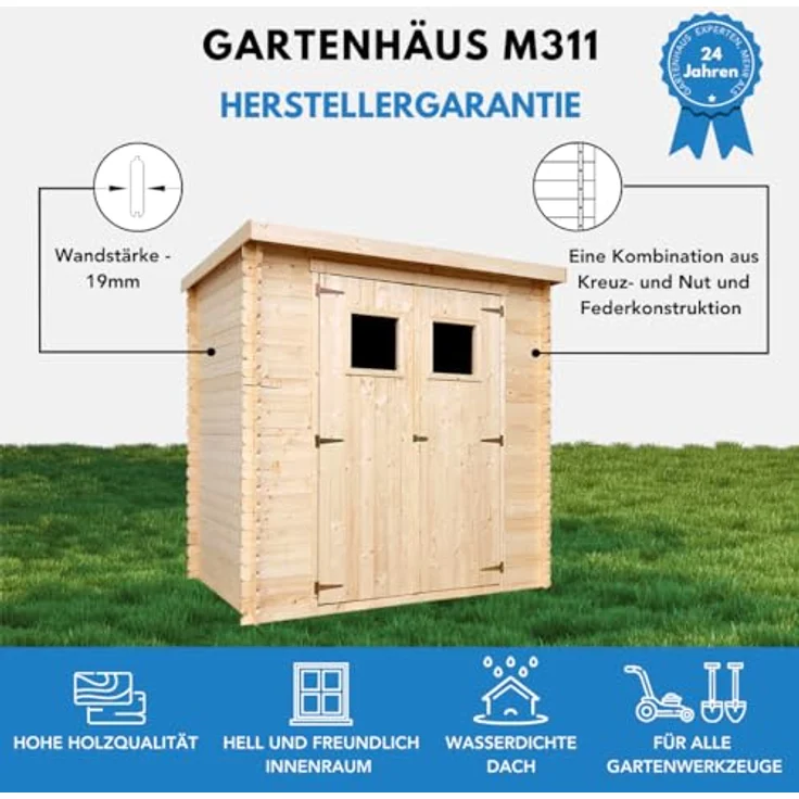 TIMBELA M311+M311G Holzhaus Gartenhaus - Gartenschuppen Holz mit Boden Imprägnierte B204xL142xH200 cm/ 2,22 m2 Lagerschuppen für Garten - Fahrrad Schuppen - Wasserfestes Dach – Bild 3