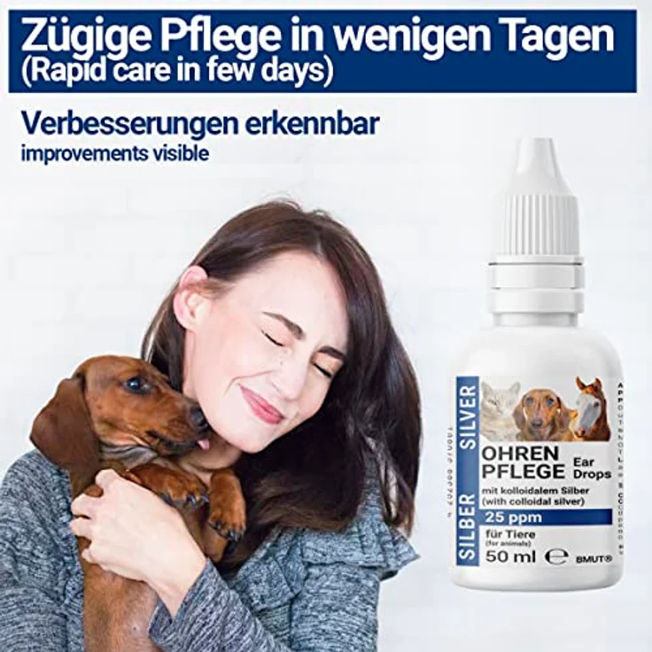 BMUT Ohrentropfen für Hunde & Katzen, 50ml mit kolloidalem Silber (25 ppm) – Ohrenpflege bei Juckreiz und Rötung, leicht anwendbar – Bild 3