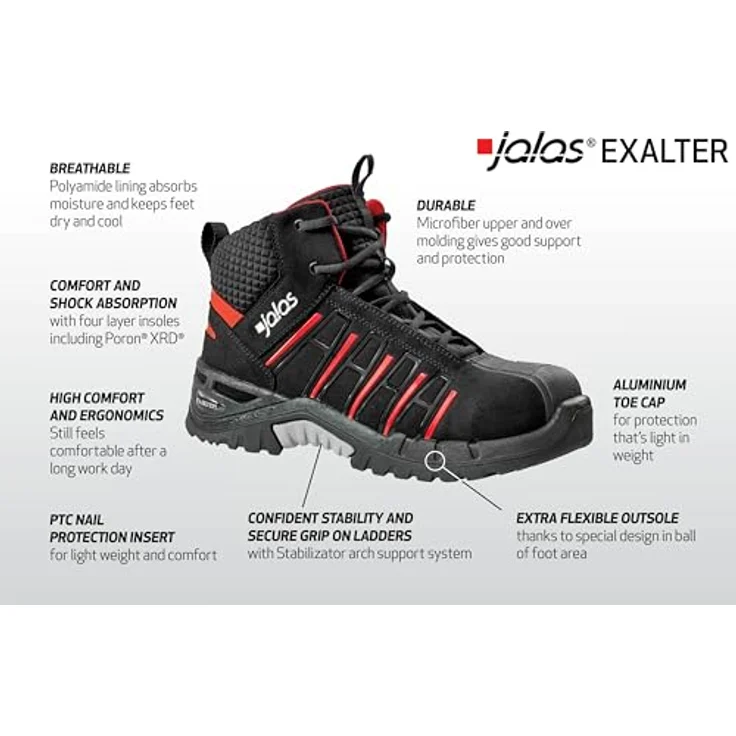 Ejendals AB EXALTER 9975 Sicherheitsstiefel S3, halbhoch, schwarz, mit Aluminium-Zehenkappe und Vibram-Laufsohle, EN ISO 20345:2011, SRC HRO – Bild 5