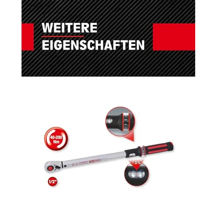 KS Tools 516.6542 Aktion 1-2'' ERGOTORQUEprecision Ratschen-Drehmomentschlüssel, 20-200Nm, rot – Bild 4