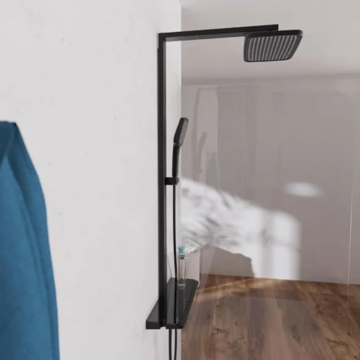 Schütte Duschsystem HAWAII, Überkopfbrause-Set mit 3 Strahlarten, Thermostatarmatur, Montagezubehör & Glasablage, Höhe 115 cm – Bild 8