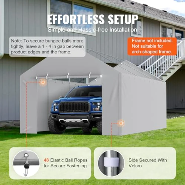 VEVOR Carport-Garagenzelt Seitenwand 610 x 364 cm, strapazierfähig, wasserdicht und UV-geschützt, grau – Bild 5