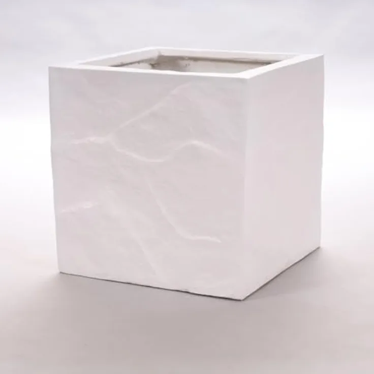 Elegant Einrichten Pflanzkübel Fiberglas in Stein-Optik, quadratisch 30x30x30 cm, weiß, leicht und langlebig