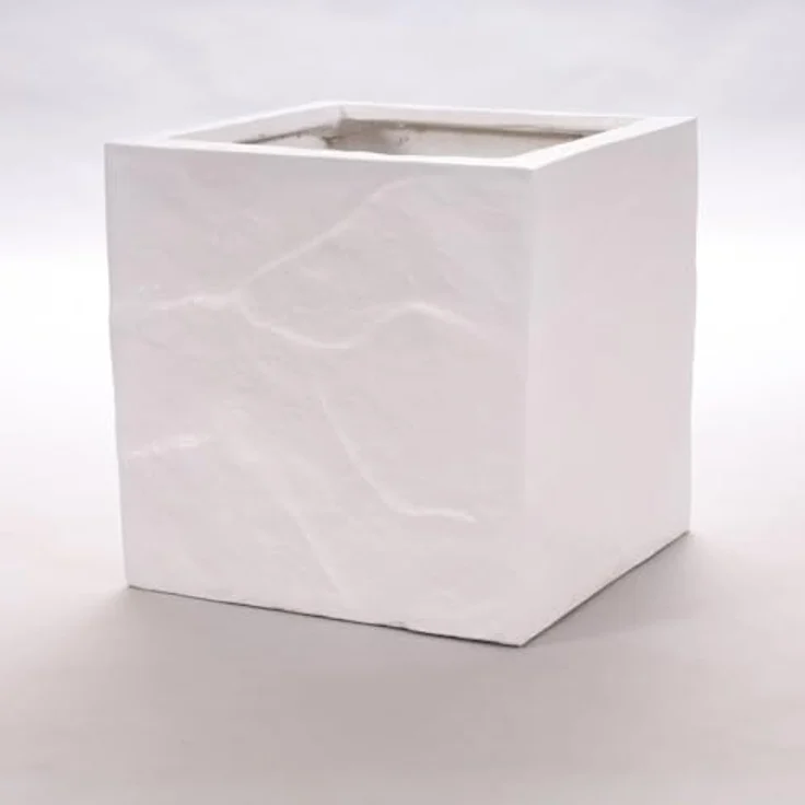 Elegant Einrichten Pflanzkübel Fiberglas Stein-Optik, quadratisch 40x40x40cm, weiß, frost- und UV-beständig, leicht und langlebig – Bild 1