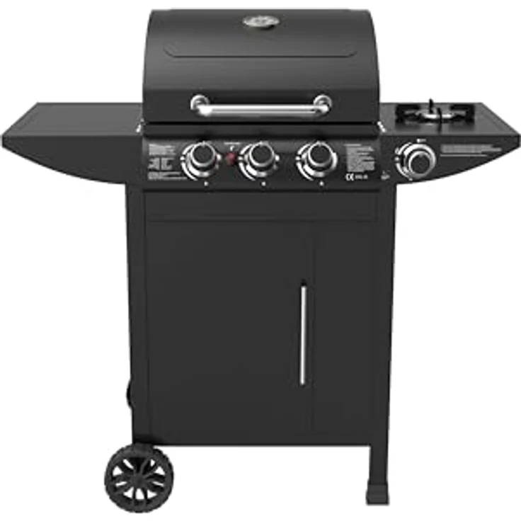 El Fuego® „San Francisco“ Gasgrill AY 5632, 3+1 Brenner aus Edelstahl, Gusseisen Grillrost, mit Thermometer und Seitenbrenner, inkl. Gasschlauch und Druckminderer – Bild 1