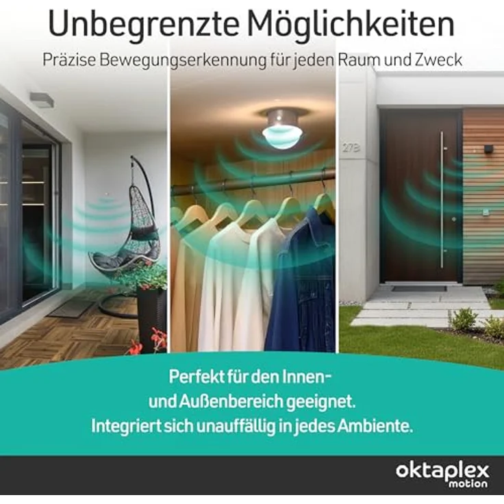 Oktaplex motion Jana, Einbau Bewegungsmelder 360 Grad Infrarot, 6m Reichweite, IP65, für Decke/Wand, 50 cm Kabel, weiß, 2er Set – Bild 6