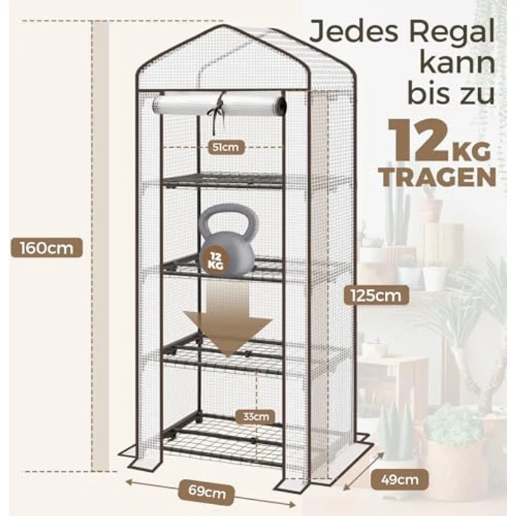 Foliengewächshaus mit 4 Ablagen - Frühbeet, Tomatenhaus, Treibhaus - weiß mit grün – Bild 7