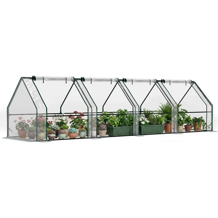 MC Star Foliengewächshaus Mini-Gewächshaus mit 4 Rolltüren, verlängert, Stahl PE, 360x90x90cm, klar