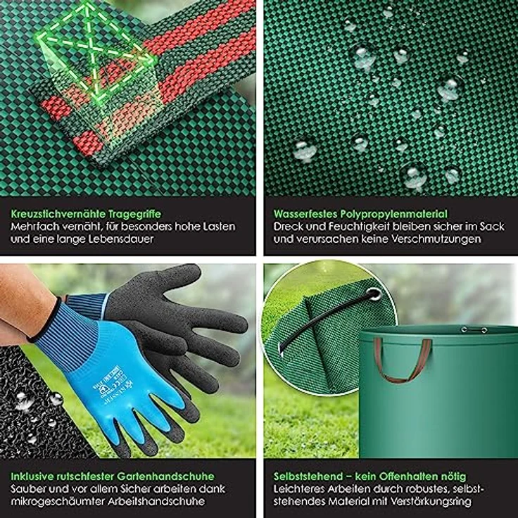 KESSER® Gartensack Set 6X 500L, selbststehend, stabil und faltbar, grün, inkl. Handschuhe, ideal für Gartenabfälle und Grünschnitt – Bild 3