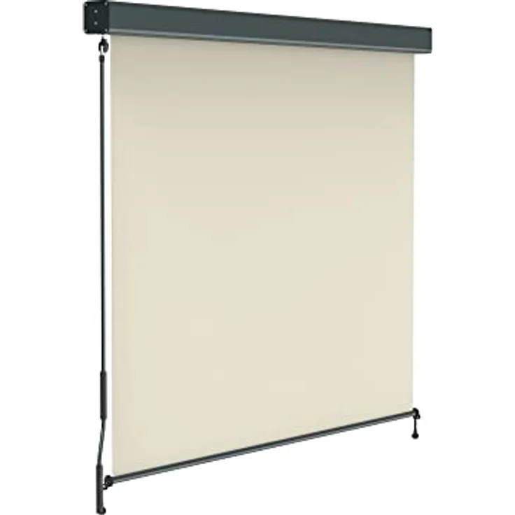 paramondo Außenrollo Senkrechtmarkise 2000, 160 x 250 cm, Beige mit Kassette & Kurbelbedienung, Gestell Anthrazit, UV-Schutz 50+ – Bild 1