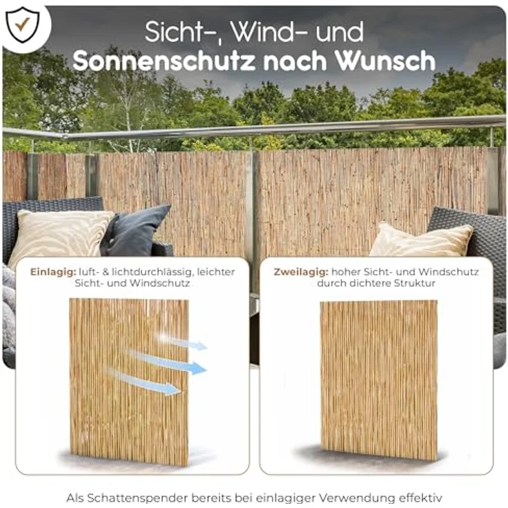 BooGardi Schilfmatte 200x600 cm, wetterfester Balkonsichtschutz für Garten, Terrasse und Zaun, 200 cm hoch, in 12 Größen erhältlich – Bild 2