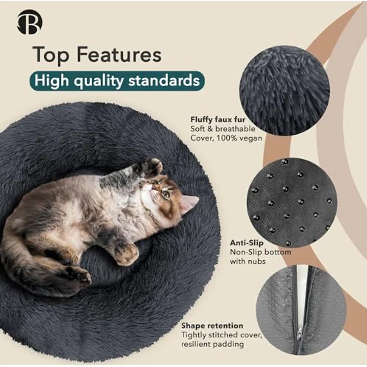 bluzelle Orthopädisches Hundebett für Kleine Hunde & Katzen, 50cm Donut Kissen Memory Foam, Dunkel-Grau – Bild 3
