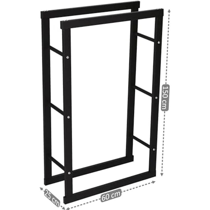 Zelsius Kaminholzregal, 60 x 25 x 150 cm - schwarz, stabiles Metall-Brennholzlager für Innen und Außen, idealer Kaminholzständer mit großer Staufläche – Bild 3