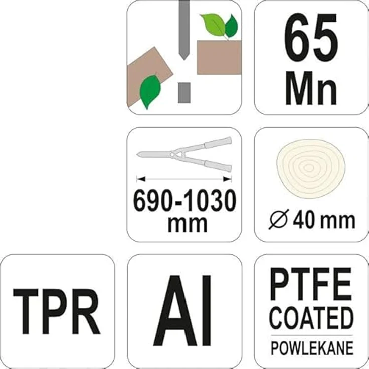 TRIZERATOP Astschere Teleskop Astschere, Baumschere, 69 - 103 cm, Klinge aus Manganstahl, Aluminiumarme, 40 mm Schnittdurchmesser – Bild 3