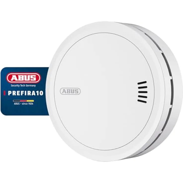 ABUS Rauchmelder Prefira 10, Q-Label zertifizierter Rauchwarnmelder mit 10-Jahres-Batterie, großer Prüftaste und Fehlalarm-Schutz mit Insektenschutzgitter