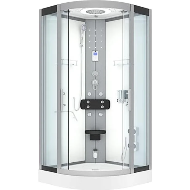 SeniorBad AcquaVapore D58-10T2-EC Dampfdusche, Duschkabine mit 8 Massagedüsen, integrierter Klappsitz, Bluetooth-Player, 90x90 cm, weiß – Bild 1