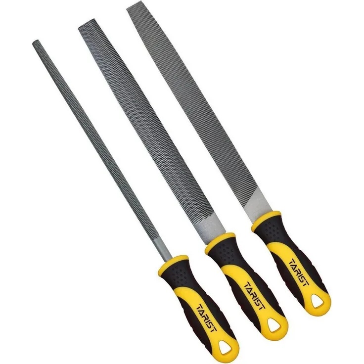 LuxusKollektion Werkstattfeile Feilenset 3tlg, Metallfeilen aus hochwertigem T12-Kohlenstoffstahl, 200mm, flach, stumpf, halbrund