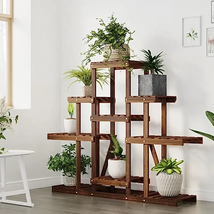 vidaXL Blumenständer, Pflanzständer 110x25x96 cm Massivholz Tanne, Karbonisiertes Braun – Bild 4