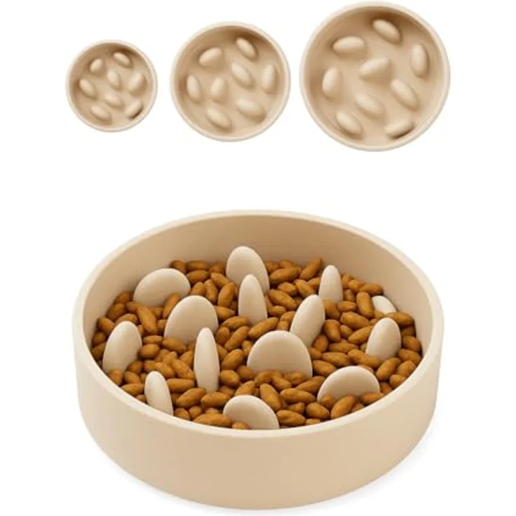 Flamingo Greni Anti Schling Napf für Hunde und Katzen, Ø14,5cm, 410ml, beige, aus Bambus-Kunststoff, rutschfest, fördert langsames Fressen