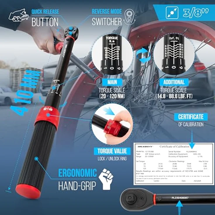HASKYY Drehmomentschlüssel 3/8" 20-120Nm Motorrad Quad Drehmoment Ratsche Knarre Schlüssel – Bild 4