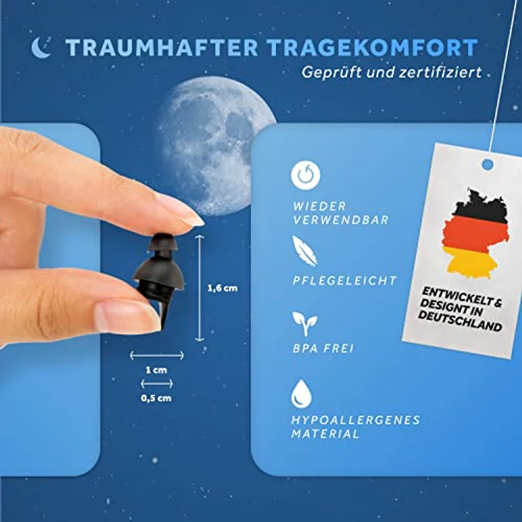 Schallwerk Sleep+ Ohrstöpsel zum Schlafen - Hochwertiger Gehörschutz, dämpft bis zu 30 dB Lärm & Schnarchen – Bild 4
