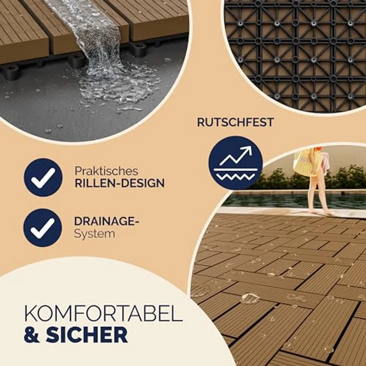 WPC Fliesen 1m²-4m² Terrassenfliesen Set Holzfliesen 30x30cm Balkon Pool Garten 44x Mosaik terrakotta 4250525379877 – Bild 5