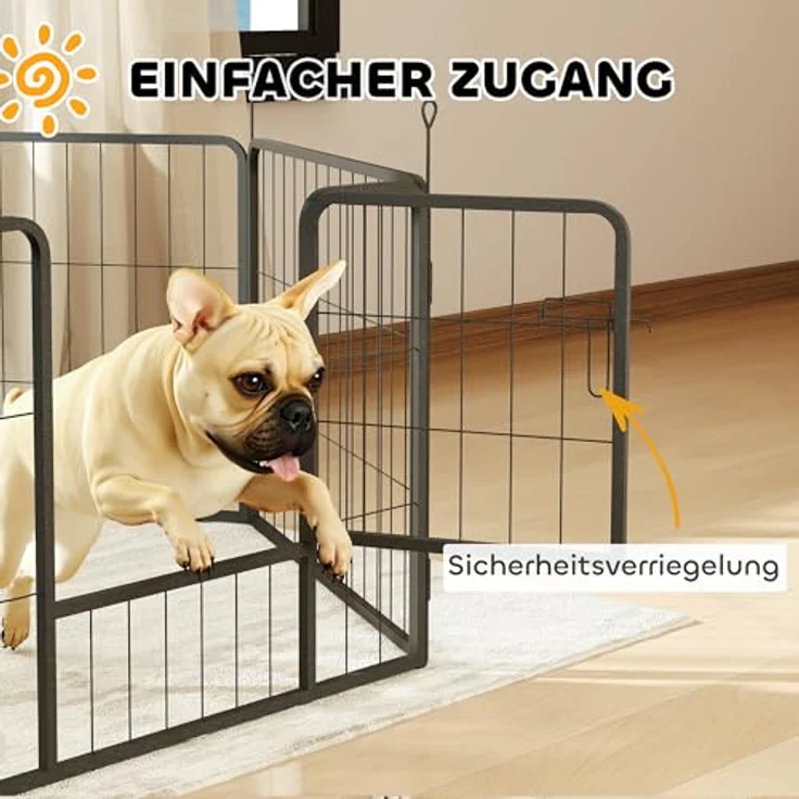 PawHut Welpenauslauf 6-TLG. Stahl mit Tür, 60 cm hoch, Freilaufgehege für kleine Hunde, grau – Bild 4
