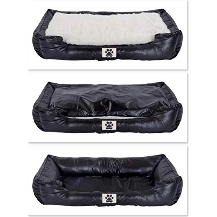 M&L Handel DeluxePet 'Schlummer' Hundebett schwarz 120x80 aus Kunstleder mit 2in1 Wendekissen, Hundekissen für große Hunde, Seiten weich gepolstert, Anti-Rutsch Rückseite – Bild 2