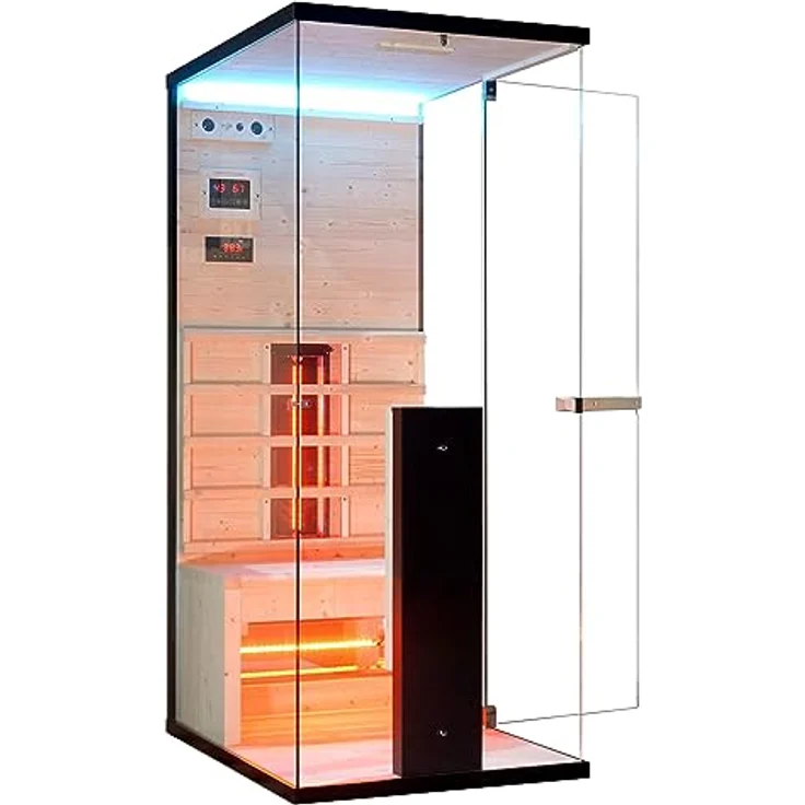 Infrarotkabine Infrarotsauna BILLUND für 1 Personen, Vollspektrumstrahler, LED Beleuchtung (7 Farben), MP3 Player inkl. Bluetooth, 2 Lautsprecher, Abmessung: 80 x 110 x 190 cm - Preisvergleich – Bild 4