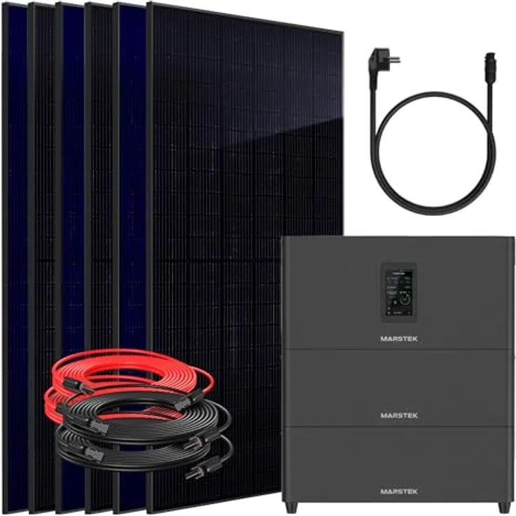 SUNNIVA® 3000W BALKONKRAFTWERK MARSTEK Jupiter C + Plus, BIFAZIAL FULLBLACK mit 7,68 kWh Speicher, PV Solaranlage Komplettset mit 6x 500W N-Type Glas-Glas Bifacial PV – Bild 1