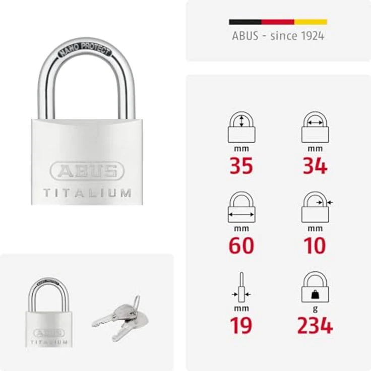 ABUS 64TI, 60, 60 mm, Gleichschließend KA6607 Titalium-Vorhangschloss – Bild 5
